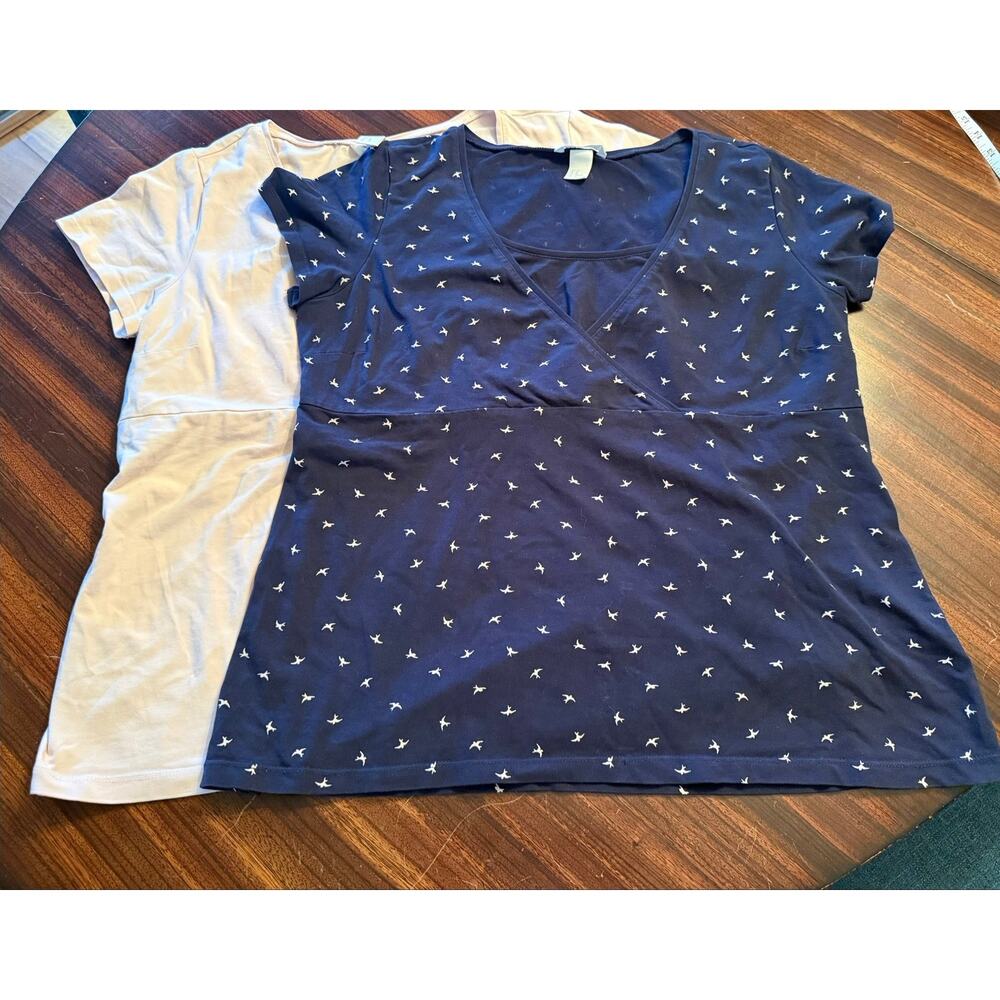 H&M Mama Cotton Breastfeeding T-Shirts Set of 2 Solid Pink and Navy Print 1X